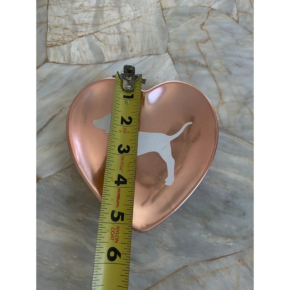 Victoria's Secret PINK Rose Gold Heart Trinket Dish Jewelry Tray Dog Logo 5
